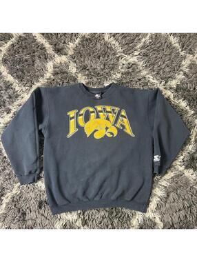 Vintage 90s Iowa Hawkeyes Starter Sweatshirt Adult Large Black Pullover Grail